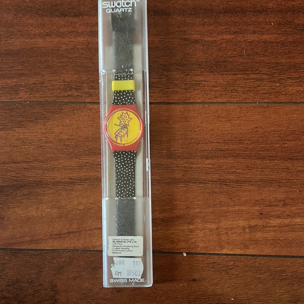Swatch Watch with Red and Yellow Face